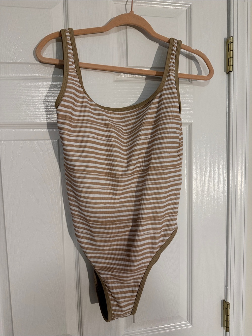 Woman’s Striped One-Piece Swimsuit - Tan & White